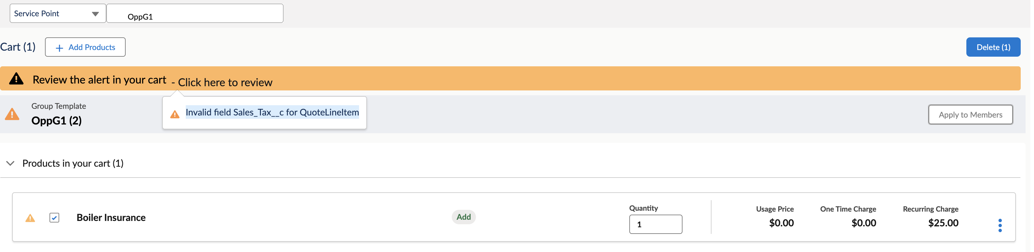 Error displayed while adding a product to a cart