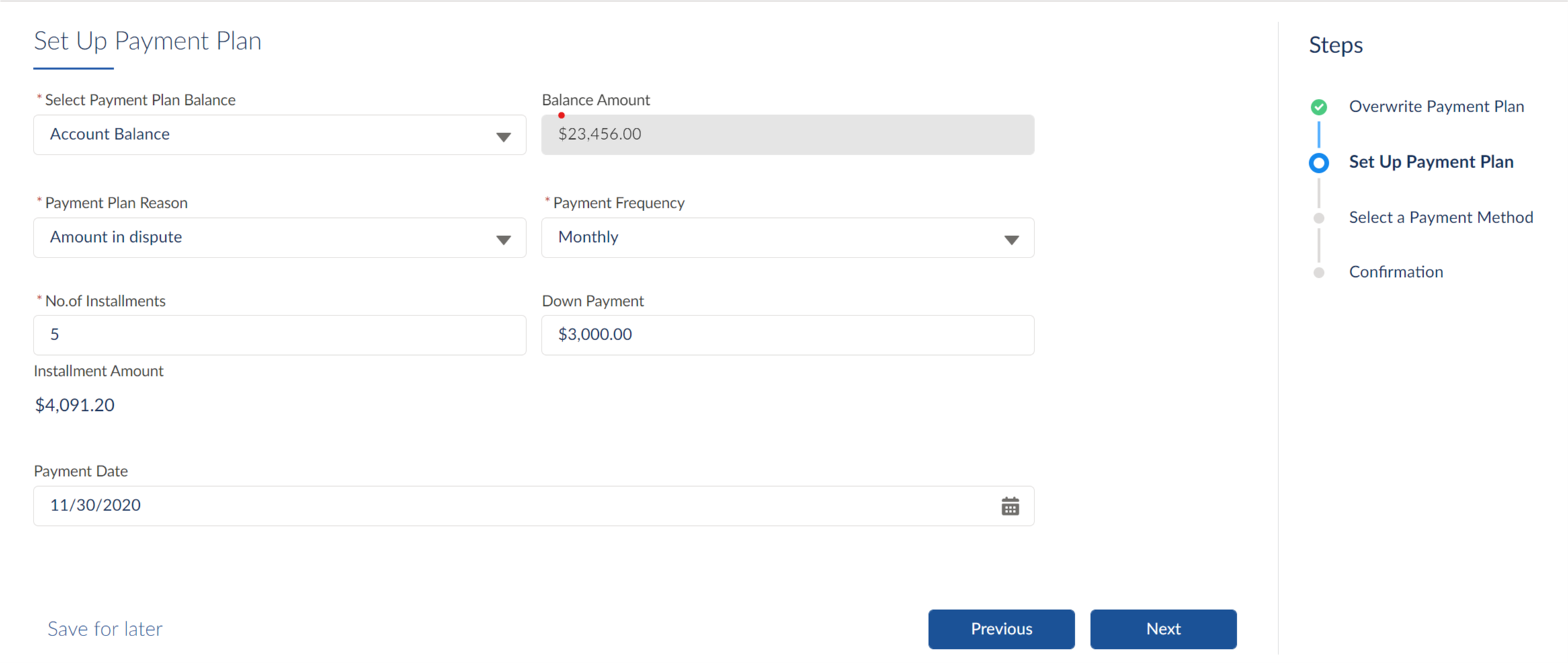 Set Up Payment Plan page