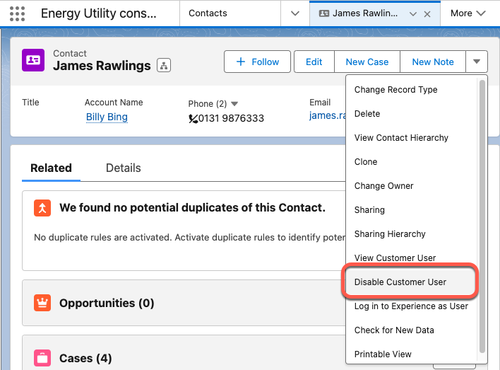 Disabling the test account in Salesforce Classic