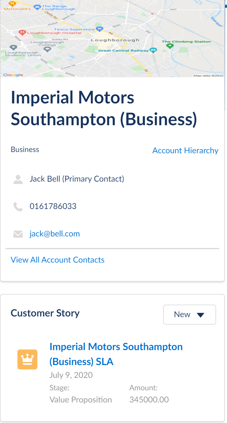 Left account pane provides a summary of customer account details.