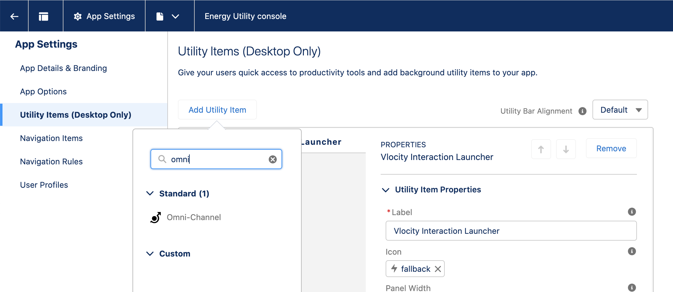 Add the Omni-Channel utility item.