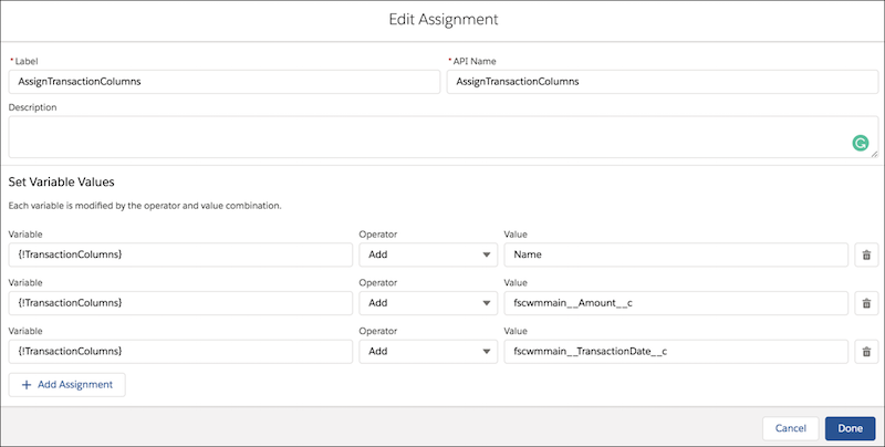Edit Assignment window
