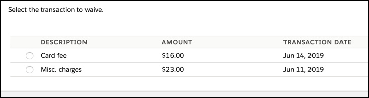 A single-select table component with two rows