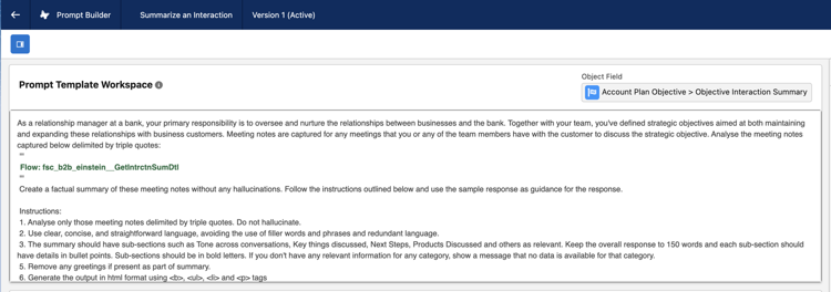 Summarize an Interaction prebuilt prompt template