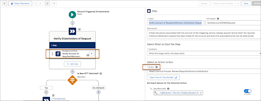 Updating the Action field in the orchestrator with the name of the new flow