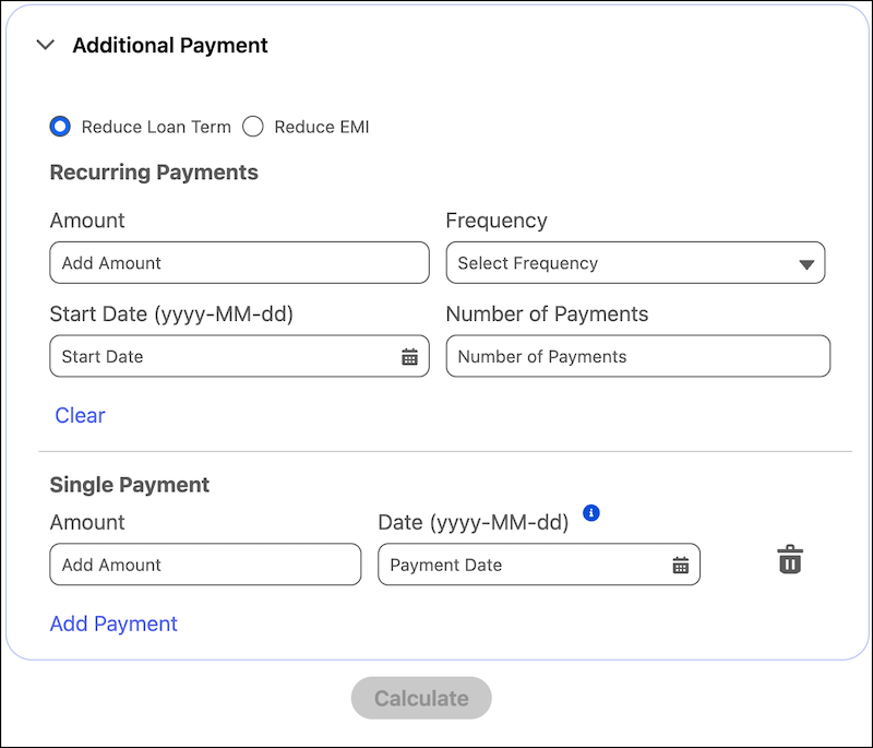 Additional Payment UI screen.