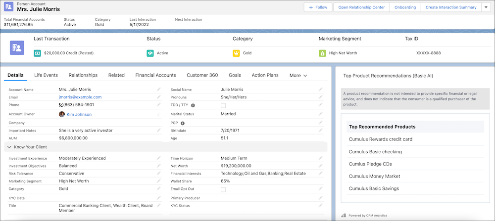 Top Product Recommendations Basic AI dashboard