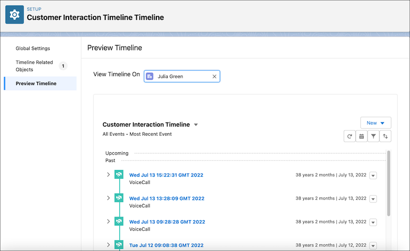 Preview of the data timeline configuration