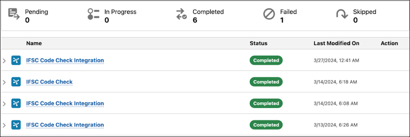 integration execution status component
