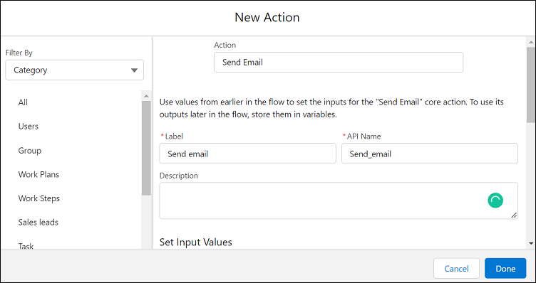 Создать действие Flow Builder