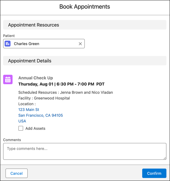 Confirmation screen for a multi-resource appointment