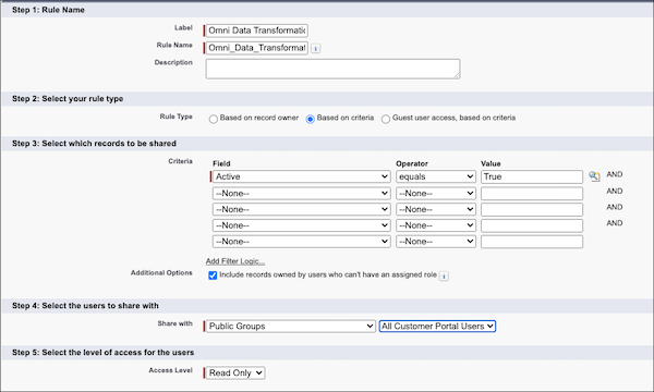 Sharing Rules for Omni Data Transformation