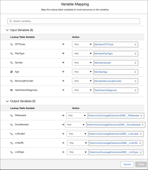 CRD lookup table mapping