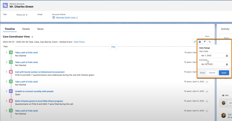 изображение фильтра диапазона дат, выделенное на временной шкале
