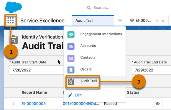 An image illustrating the different ways to open Audit Trail