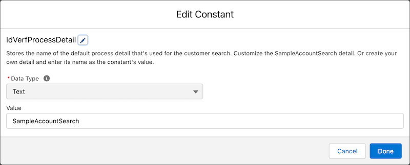 ID verification process detail constant being edited in flow builder