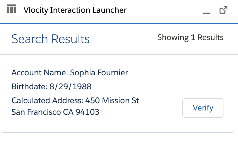 Interaction Launcher Caller ID Search Results