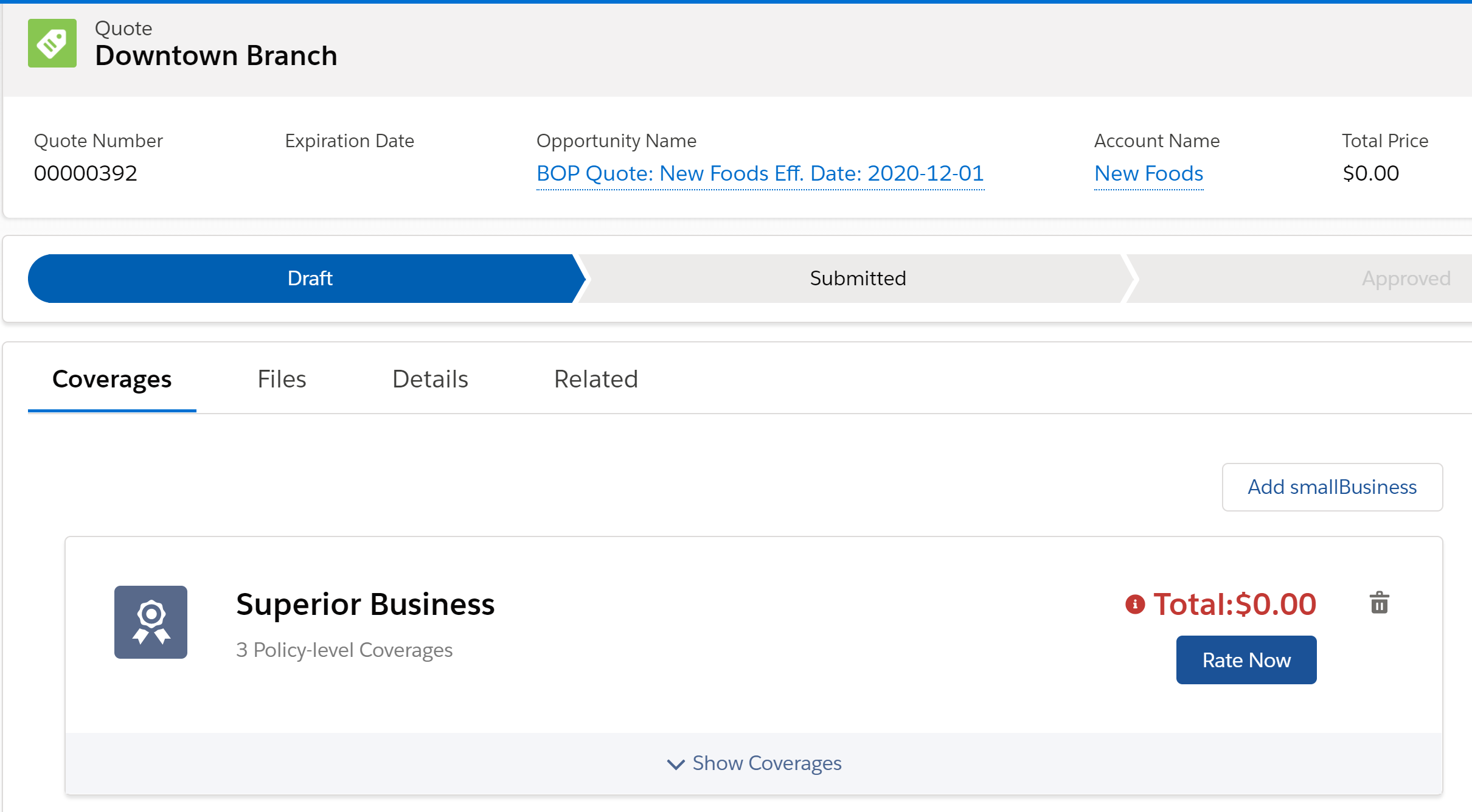 Illustrates the screen to add an insured item to the Business Owners quote.