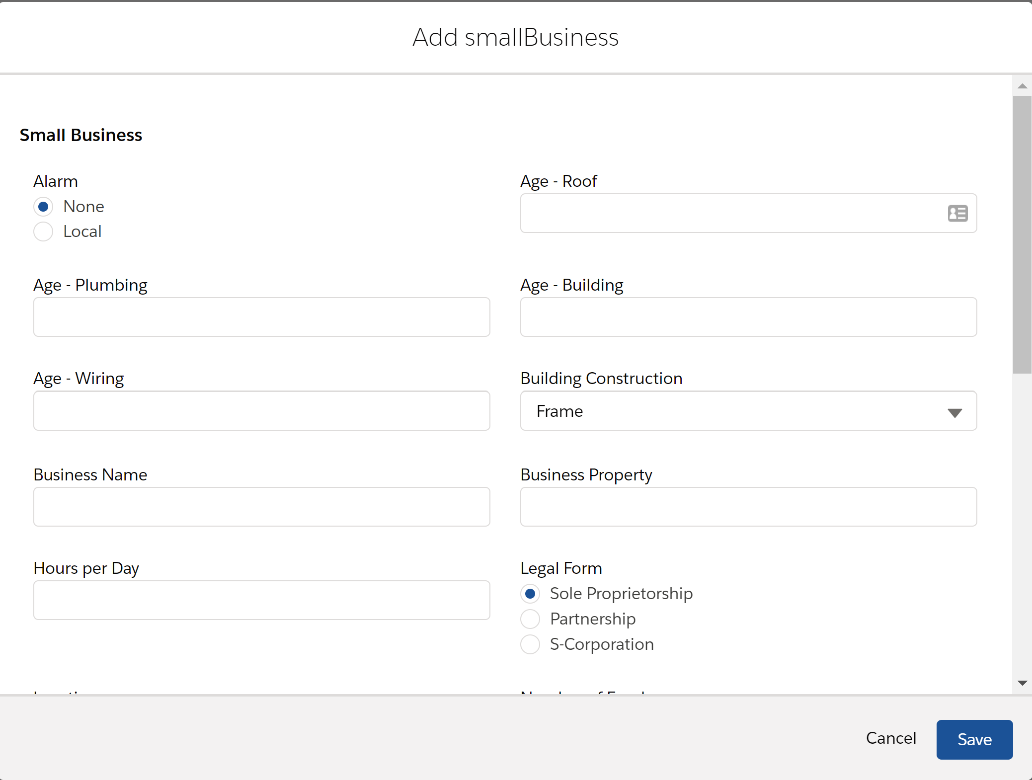 Illustrates the screen to add small business details.