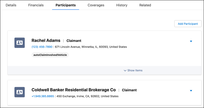 The Participant tab on the Policy Record UI.