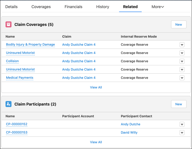The Related tab on the Policy Record UI.