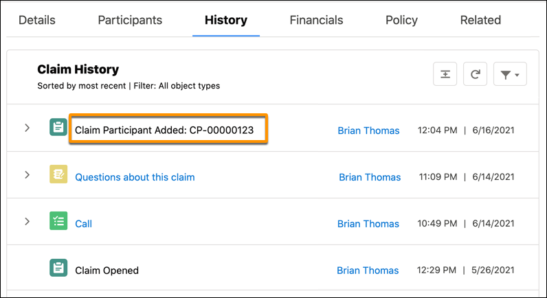 Illustrates a custom label in a Claim History timeline