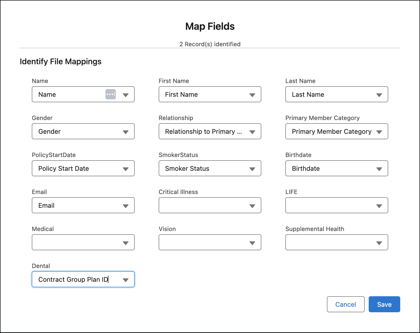 Field mappings for the new hire census data