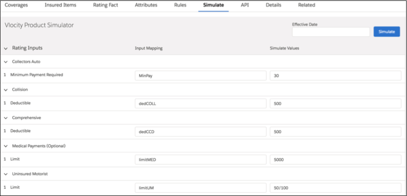 Input mappings on the root product Simulator tab