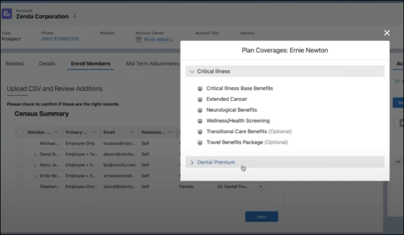 Viewing the Plan Coverages for a member