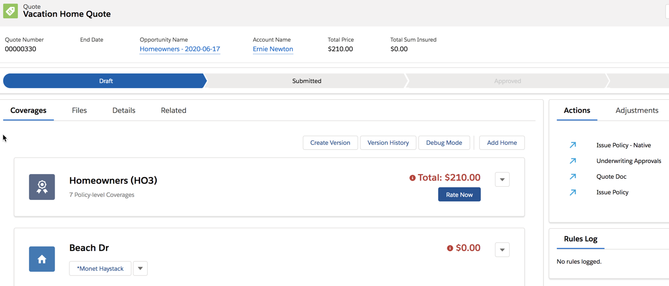 Illustrates the screen with the option to rate the quote.