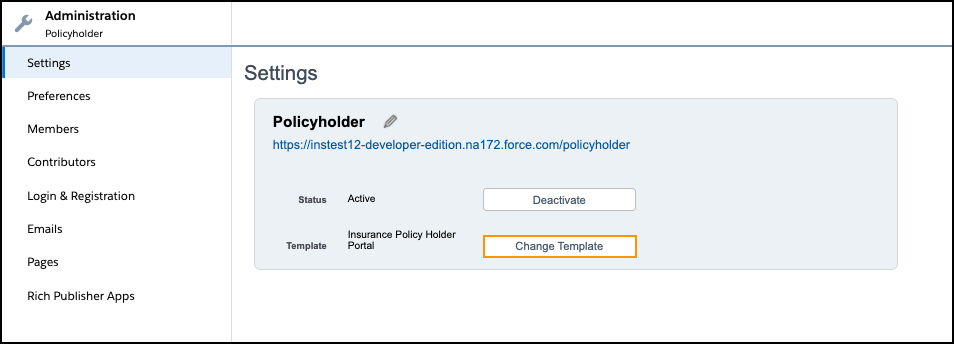 Illustrates the Change Template button.