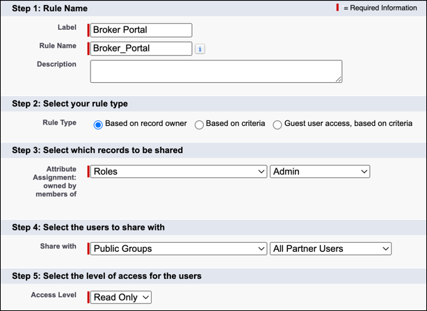 Sharing rule that grants read-only access based on record owner