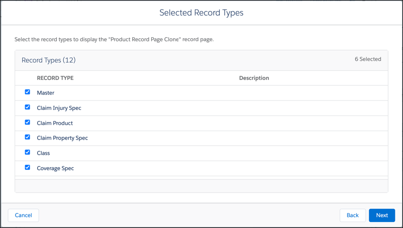 The Select Record Types dialog box.