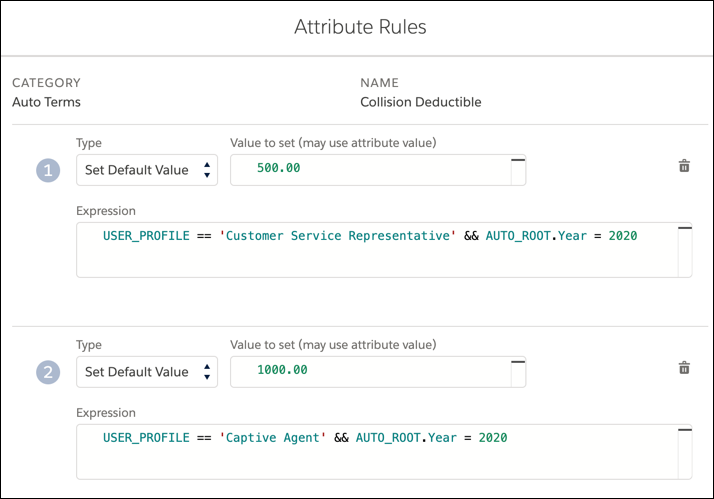 Set Default Value attribute rules for Customer Service Representative and Captive Agent user profiles.