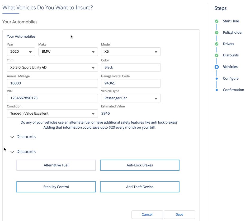 Illustrates the screen to enter vehicle details.