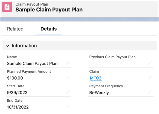 Claim Payout Plan details