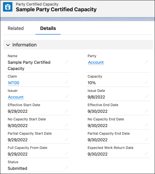 Party Certified Capacity details
