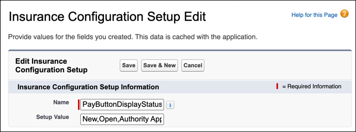 The Insurance Configuration Setup Edit UI.