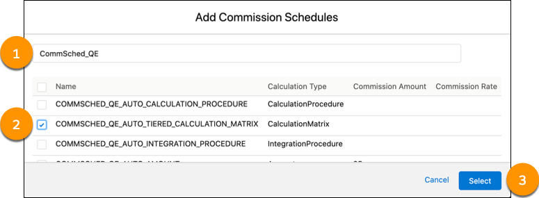 Selected value in the Add Commission Schedules window