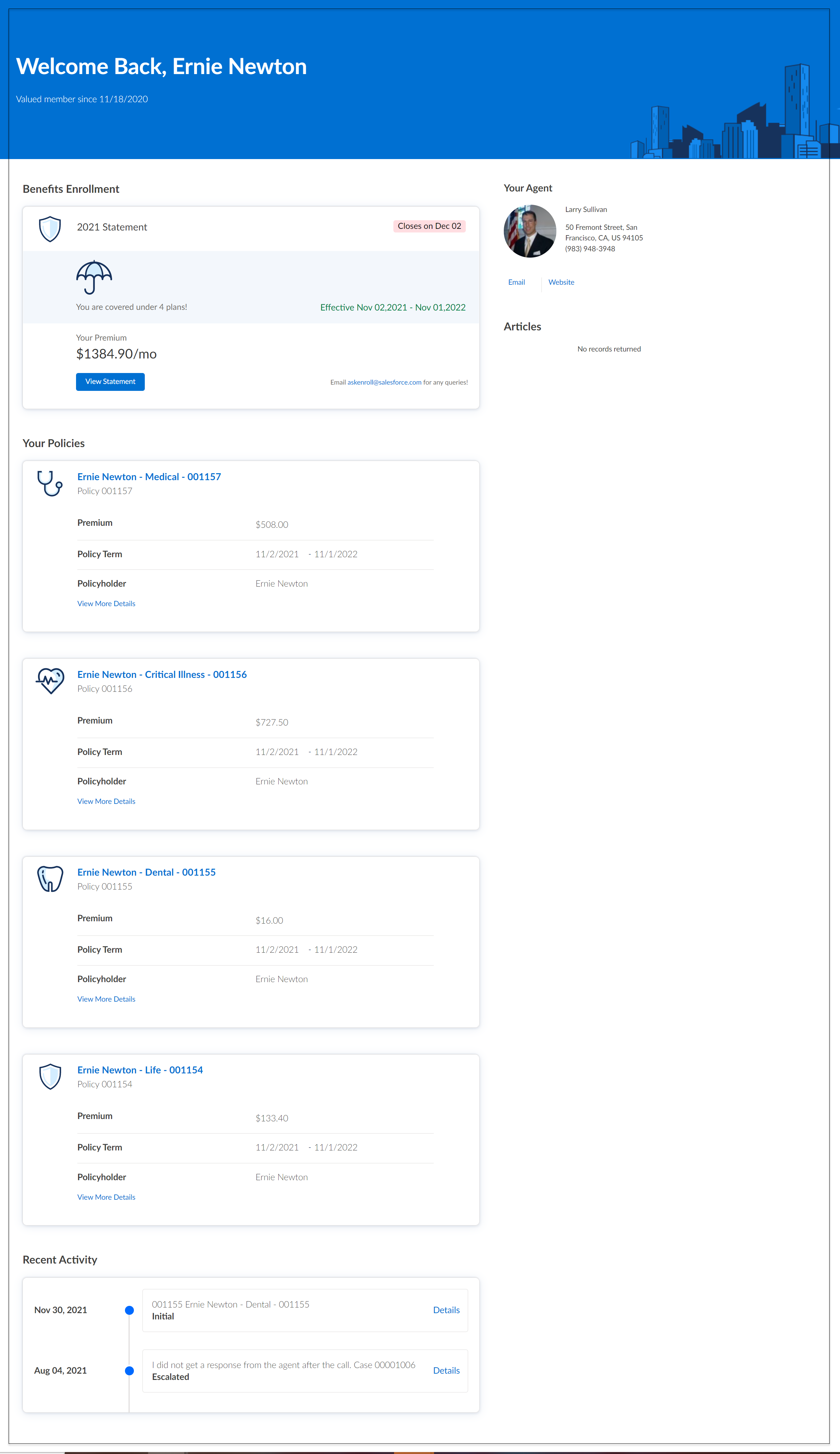 Illustrates the policyholder Home page after enrollment is completed.