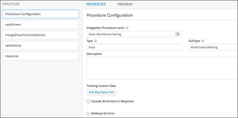 Integration Procedure with Procedure Configuration properties highlighted