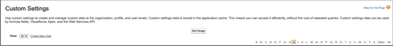 Custom Settings list with "I" index letter highlighted