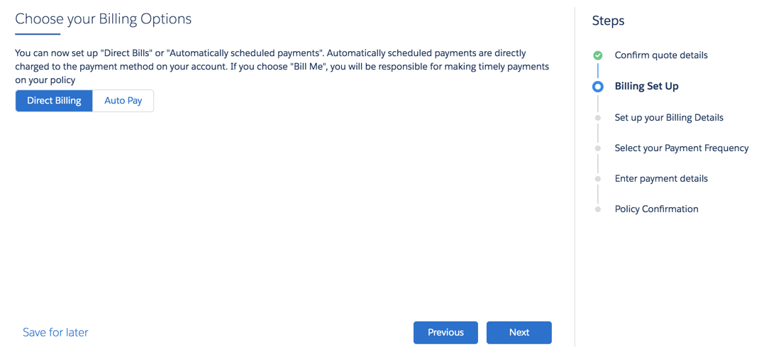 Illustrates the screen to select billing options.