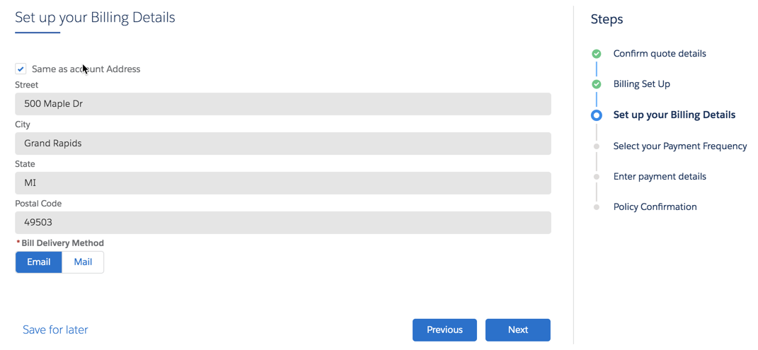 Illustrates the screen to set up billing details.