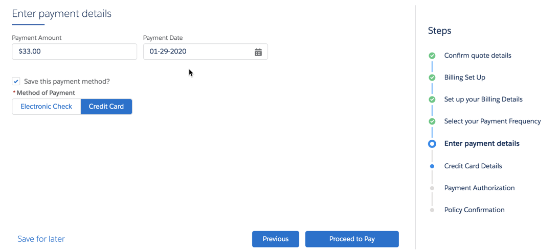 Illustrates the screen to enter payment details.
