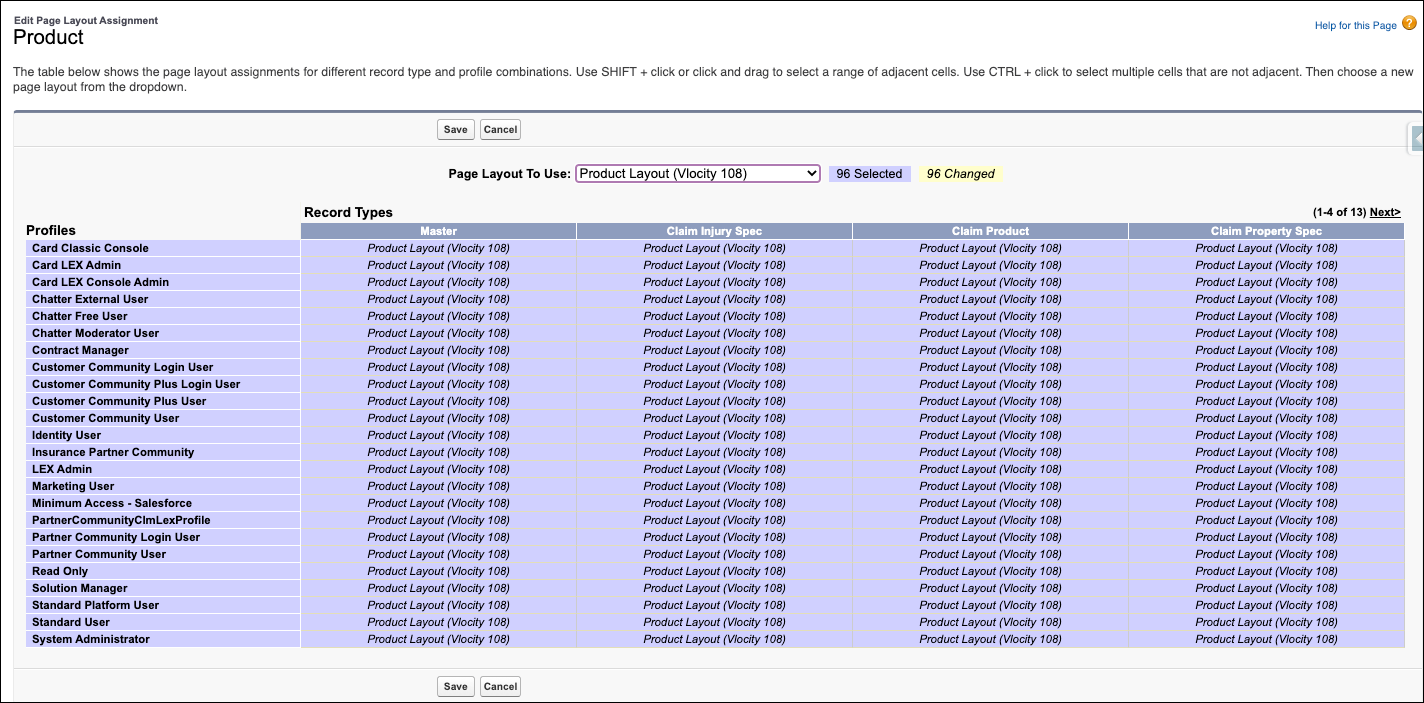 Edit Page Layout Assignments for Product objects