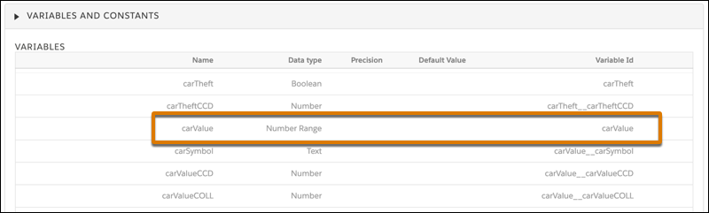 Pricing Setup input variable highlighted