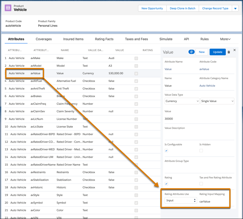 Product with Rating Input Mapping highlighted