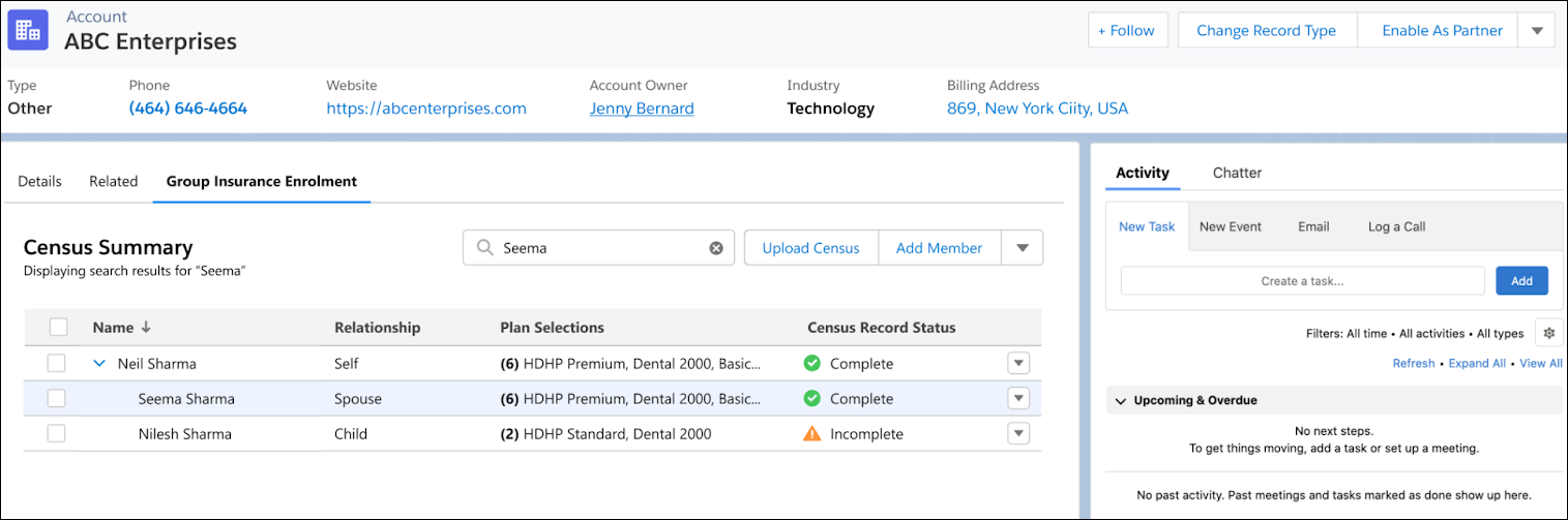 Search criteria with dependents and primary members