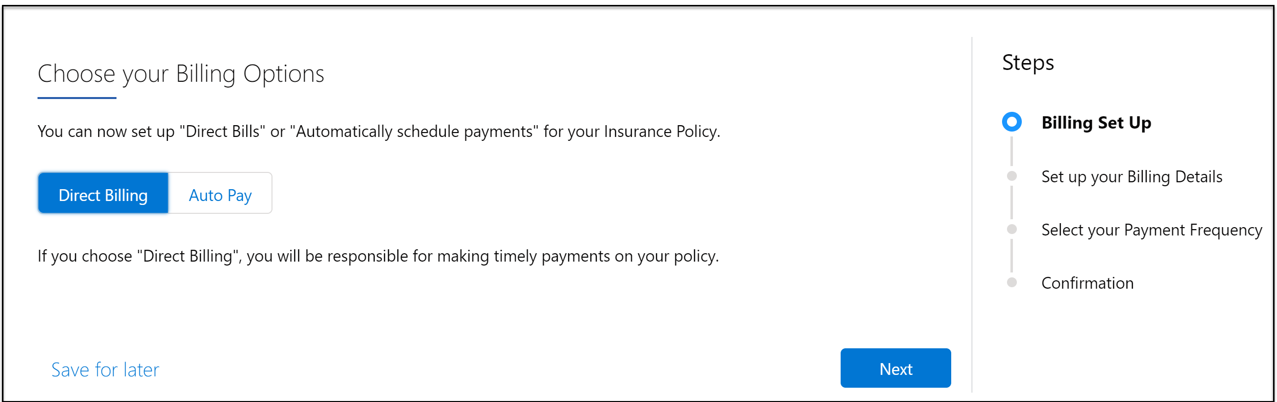 The Choose your Billing Options screen.